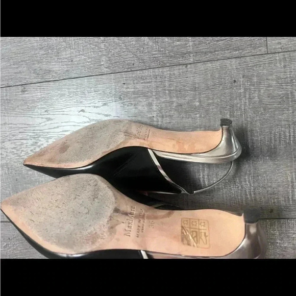 MAX MARA Black Leather Printed Slingback Kitten Heels Size 6 TRENDING - Picture 4 of 6